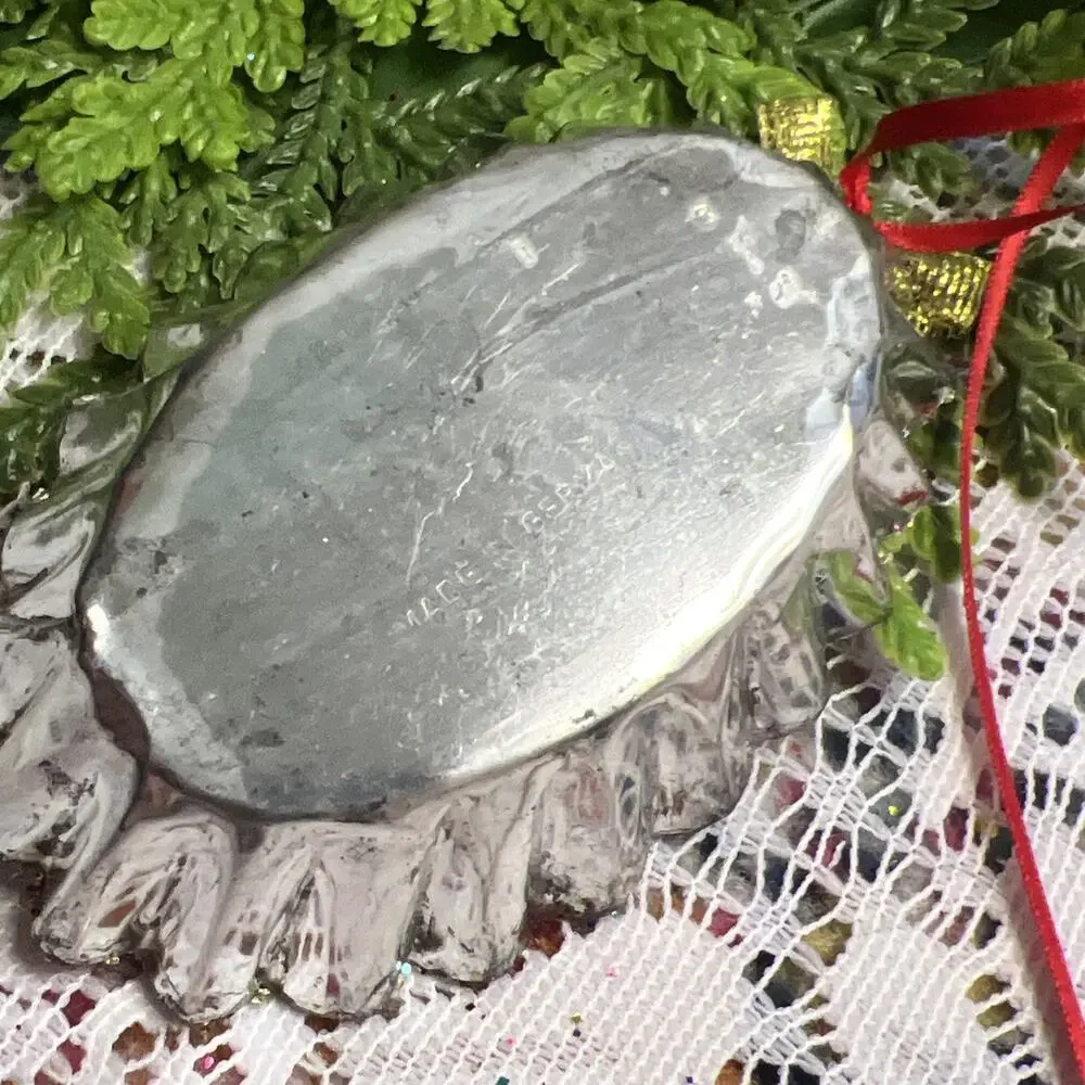 Vintage Oval Tart Tin Santa Claus Diorama Mid Century Style Glitter Ornament